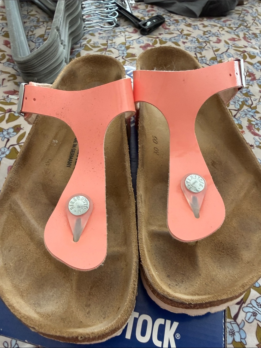 Birkenstock Coral Peach Gizeh Thong Sandals size 38